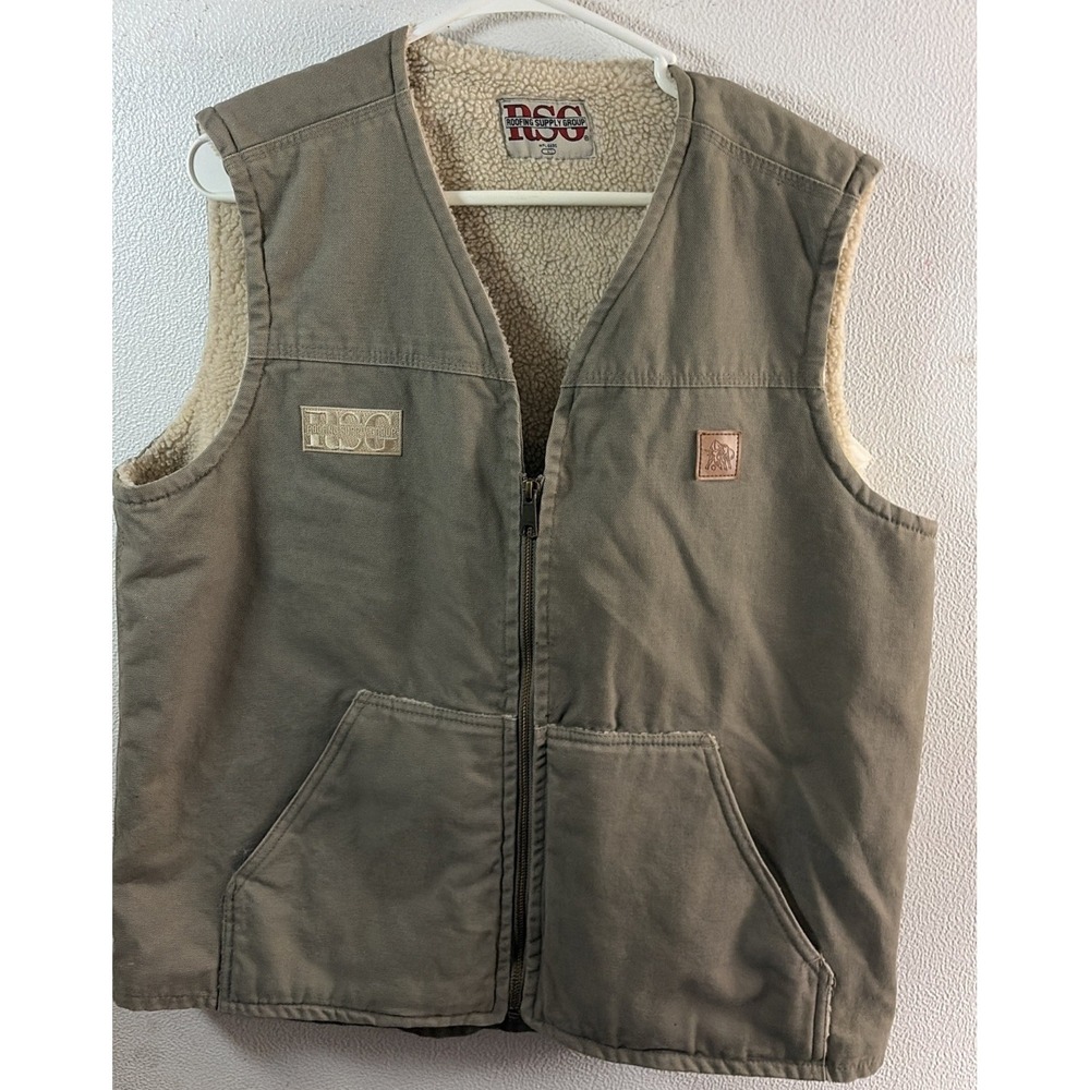 Roofing Supply Group Sherpa Lined Canvas Vest Grey Sz L Workwear Grunge